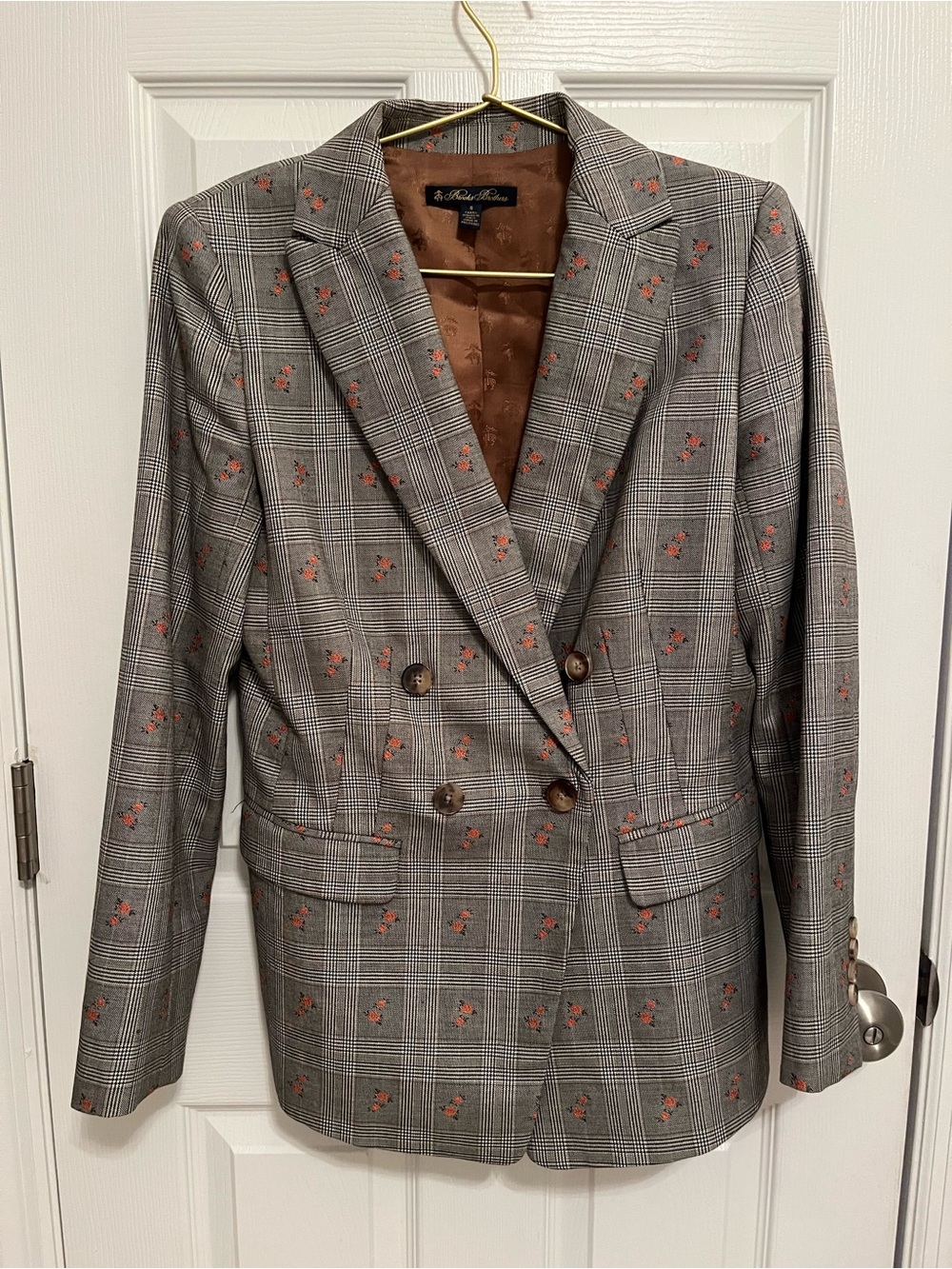 Brooks Brothers Floral Glen Plaid Double Breasted Blazer Size 8 - Picture 2 of 16